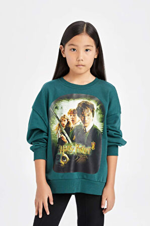 Kız Çocuk Harry Potter Oversize Fit Bisiklet Yaka Sweatshirt