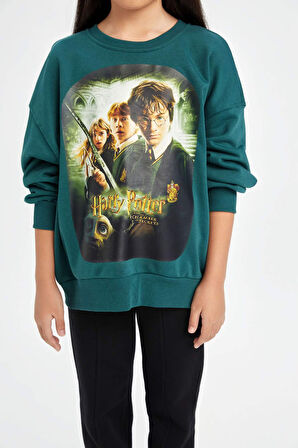 Kız Çocuk Harry Potter Oversize Fit Bisiklet Yaka Sweatshirt