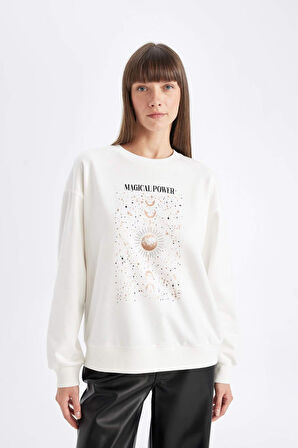 DeFacto Relax Fit Bisiklet Yaka Baskılı İnce Sweatshirt D5290AX24AUER105