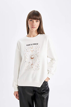 DeFacto Relax Fit Bisiklet Yaka Baskılı İnce Sweatshirt D5290AX24AUER105