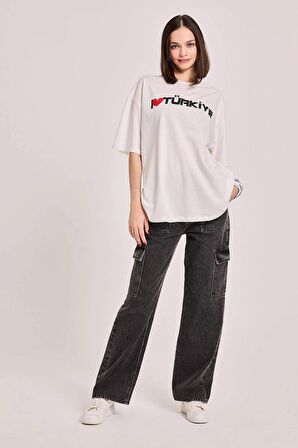 DeFacto Coool Oversize Fit Baskılı Kısa Kollu Tişört D6044AX24SMWT32