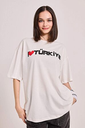 DeFacto Coool Oversize Geniş Kalıp Baskılı Kısa Kollu Tişört D6044AX24SMWT32