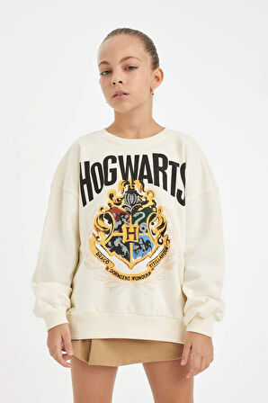 DeFacto Kız Çocuk Harry Potter Oversize Geniş Kalıp Bisiklet Yaka Sweatshirt D3861A824AUER99