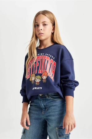 DeFacto Lacivert Harry Potter Relax Fit Bisiklet Yaka Sweatshirt Kız Çocuk D3865A824AUNV241