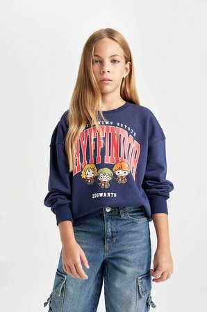 DeFacto Lacivert Harry Potter Relax Fit Bisiklet Yaka Sweatshirt Kız Çocuk D3865A824AUNV241