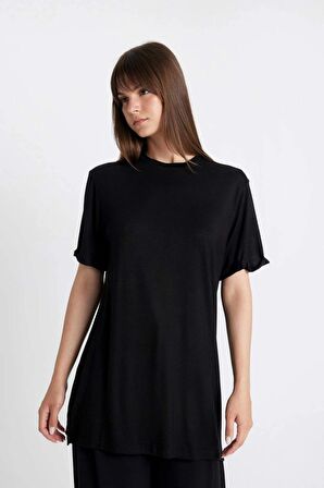 DeFacto Regular Fit Kısa Kollu 2'li Basic Düz Tişört Tunik D5479AXNSBK21