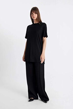 DeFacto Regular Fit Kısa Kollu 2'li Basic Düz Tişört Tunik D5479AXNSBK21