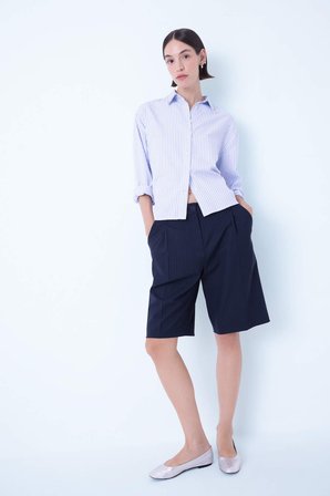 DeFacto Oversize Geniş Kalıp Çizgili Düğmeli Oxford Uzun Kollu Gömlek D4513AX24AUBE503