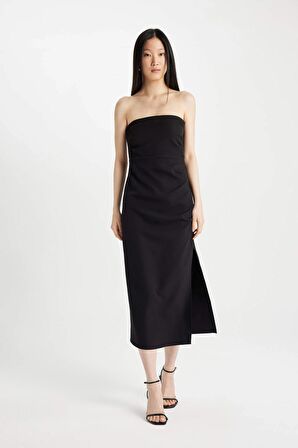 DeFacto Bodycon Straplez Siyah Midi Abiye Elbise D0985AX24SMBK81