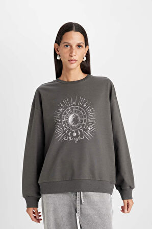 DeFacto Relax Fit Bisiklet Yaka Baskılı İnce Sweatshirt D5925AX24AUAR5