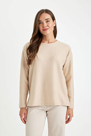 DeFacto Relax Fit Bisiklet Yaka Fitilli Kaşkorse Yırtmaçlı Basic Düz Sweatshirt B2205AX24AUBG303