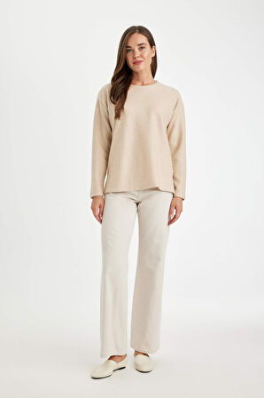 DeFacto Relax Fit Bisiklet Yaka Fitilli Kaşkorse Yırtmaçlı Basic Düz Sweatshirt B2205AX24AUBG303