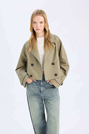 DeFacto Regular Kalıp Kısa Trençkot Smokin Yaka Düğmeli Pamuklu D5949AX24AUKH436