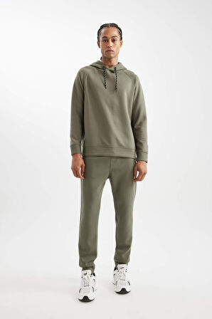DeFacto Haki DeFactoFit Standart Fit Kapüşonlu Skuba Dalgıç Kumaş Sporcu Sweatshirt C0482AX24AUKH398