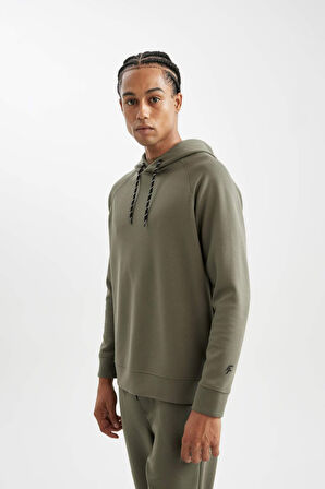 DeFacto Haki DeFactoFit Standart Fit Kapüşonlu Skuba Dalgıç Kumaş Sporcu Sweatshirt C0482AX24AUKH398