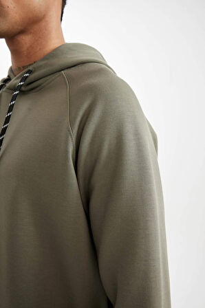 DeFacto Haki DeFactoFit Standart Fit Kapüşonlu Skuba Dalgıç Kumaş Sporcu Sweatshirt C0482AX24AUKH398