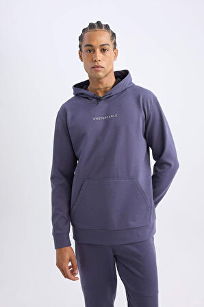 DeFactoFit Standart Fit Kapüşonlu Arma Baskılı Kanguru Cepli Skuba Dalgıç Kumaş Sporcu Sweatshirt D1893AX24AUPR493
