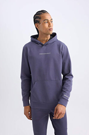 DeFactoFit Standart Fit Kapüşonlu Arma Baskılı Kanguru Cepli Skuba Dalgıç Kumaş Sporcu Sweatshirt D1893AX24AUPR493