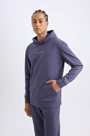 DeFactoFit Standart Fit Kapüşonlu Arma Baskılı Kanguru Cepli Skuba Dalgıç Kumaş Sporcu Sweatshirt D1893AX24AUPR493