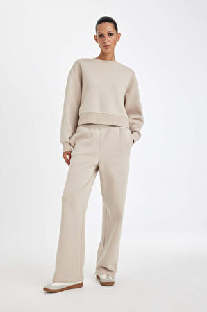 DeFacto Straight Fit Cepli Yüksek Bel Kalın Basic Eşofman Altı B8571AX24WNBG187