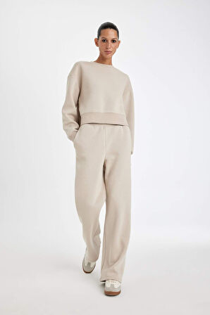DeFacto Straight Fit Cepli Yüksek Bel Kalın Basic Eşofman Altı B8571AX24WNBG187