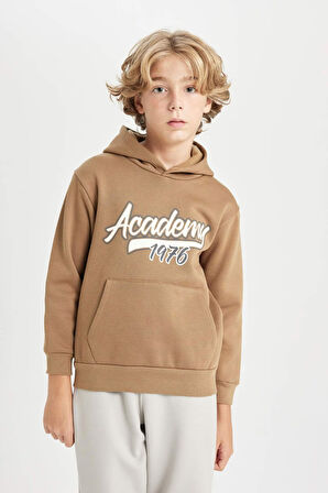 DeFacto Erkek Çocuk Kapüşonlu Cepli Baskılı Kalın Sweatshirt C9806A824WNBN315