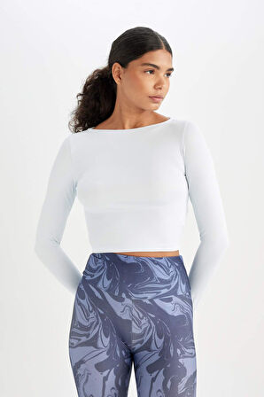 DeFactoFit Crop Bisiklet Yaka Sporcu Uzun Kollu Tişört C9407AX24AUBE817
