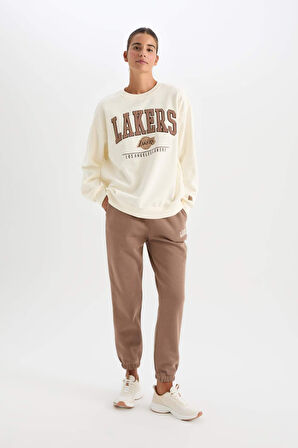 DeFactoFit NBA Los Angeles Lakers Jogger Eşofman Altı Standart Fit Cepli Standart Boy Kalın D2430AX24AUBN50