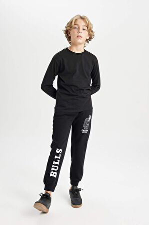 DeFacto Erkek Çocuk NBA Chicago Bulls Siyah Beli Paçası Lastikli Cepli Jogger Eşofman Altı D3141A824AUBK81