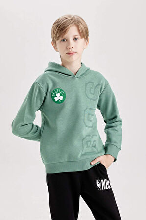 DeFacto Erkek Çocuk Yeşil NBA Boston Celtics Kapüşonlu Sırt Baskılı Sweatshirt D3124A824AUGN757