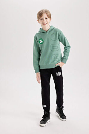 DeFacto Erkek Çocuk Yeşil NBA Boston Celtics Kapüşonlu Sırt Baskılı Kalın Sweatshirt D3124A824AUGN757