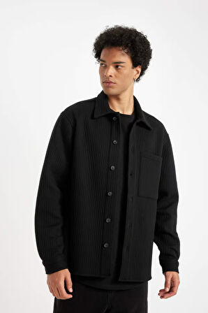 DeFacto Regular Fit Penye Basic Düz Uzun Kolu Gömlek B5935AX24AUBK81