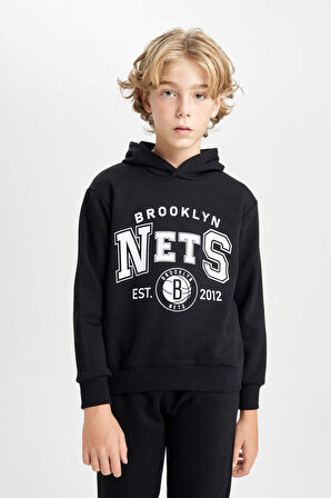 DeFacto Erkek Çocuk Siyah NBA Brooklyn Nets Kapüşonlu Sweatshirt D3125A824AUBK81