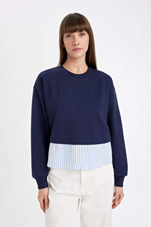 DeFacto Relax Fit Bisiklet Yaka Etek Ucu Detaylı Basic Düz Sweatshirt D5747AX24AUNV251