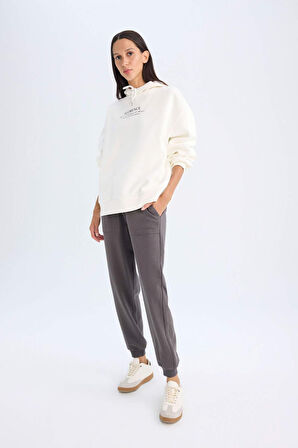 DeFacto Oversize Geniş Kalıp Kapüşonlu Baskılı Kalın Sweatshirt D5292AX24AUER105