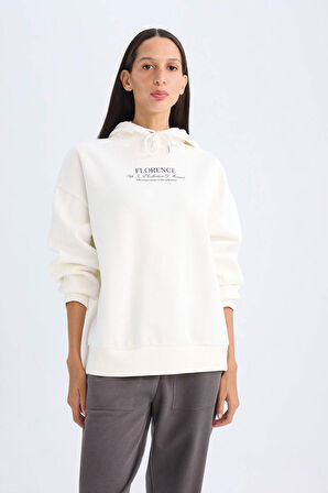 DeFacto Oversize Geniş Kalıp Kapüşonlu Baskılı Kalın Sweatshirt D5292AX24AUER105