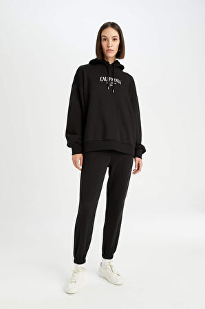 DeFacto Oversize Geniş Kalıp Kapüşonlu Baskılı Kalın Sweatshirt D5293AX24AUBK81