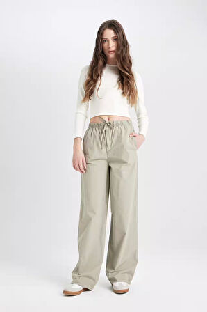 DeFacto Coool Straight Fit Poplin Pantolon Basic Düz Cepli Lastikli Bel Bağcıklı D3764AX24AUKH418