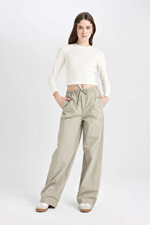 DeFacto Coool Straight Fit Poplin Pantolon Basic Düz Cepli Lastikli Bel Bağcıklı D3764AX24AUKH418