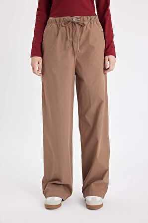 DeFacto Coool Straight Fit Poplin Pantolon Basic Düz Cepli Lastikli Bel Bağcıklı D3764AX24AUBN533