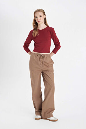 DeFacto Coool Straight Fit Poplin Pantolon Basic Düz Cepli Lastikli Bel Bağcıklı D3764AX24AUBN533