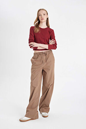 DeFacto Coool Straight Fit Poplin Pantolon Basic Düz Cepli Lastikli Bel Bağcıklı D3764AX24AUBN533