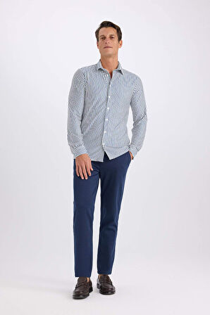 DeFacto Slim Fit Dar Kesim Polo Yaka Çizgili Uzun Kollu Gömlek D4563AX24AUNV116