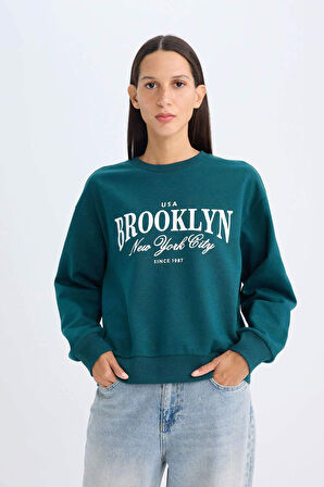 DeFacto Regular Fit Bisiklet Yaka Baskılı İnce Sweatshirt D5928AX24AUGN1040
