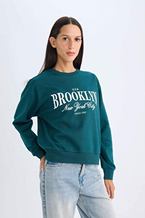 DeFacto Regular Fit Bisiklet Yaka Baskılı İnce Sweatshirt D5928AX24AUGN1040
