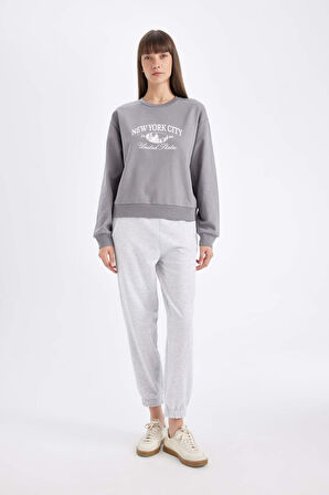 DeFacto Regular Fit Bisiklet Yaka Baskılı İnce Sweatshirt D5929AX24AUGR436