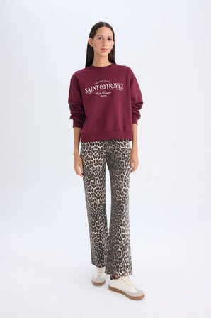 DeFacto Regular Fit Bisiklet Yaka Baskılı İnce Sweatshirt D5930AX24AUBR115