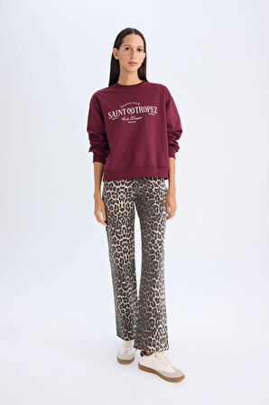 DeFacto Regular Fit Bisiklet Yaka Baskılı İnce Sweatshirt D5930AX24AUBR115