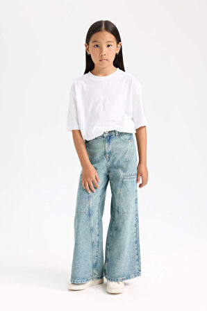 DeFacto Kız Çocuk Wide Leg Geniş Paça Kargo Cepli Jean Pantolon D6095A824WNNM28