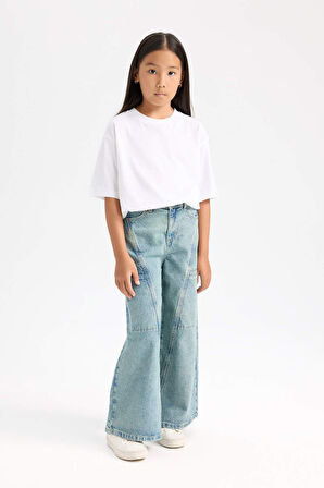 DeFacto Kız Çocuk Wide Leg Geniş Paça Kargo Cepli Jean Pantolon D6095A824WNNM28